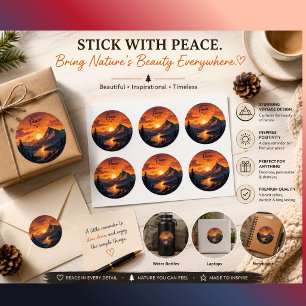 Vintage Mountain Sunset Round Stickers   Retro Nat