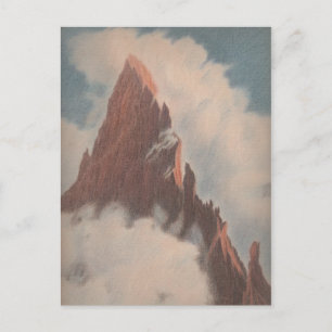 Vintage mountain view landscape clouds snow unique postcard