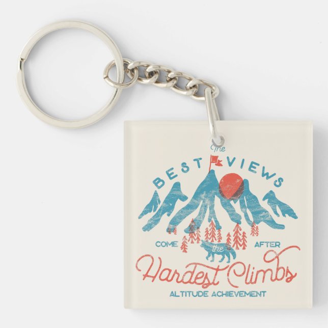Vintage Mountain Wolf Climbing Hiking Outdoors Key Ring (Front)