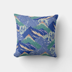vintage mountains landscape seamless pattern. Dark Cushion