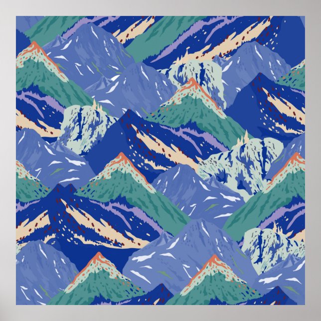 vintage mountains landscape seamless pattern. Dark Poster (Front)