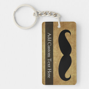 Vintage Moustache w/Custom Text Key Ring