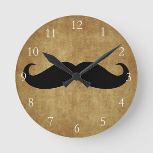 Vintage Moustache w/Custom Text Round Clock