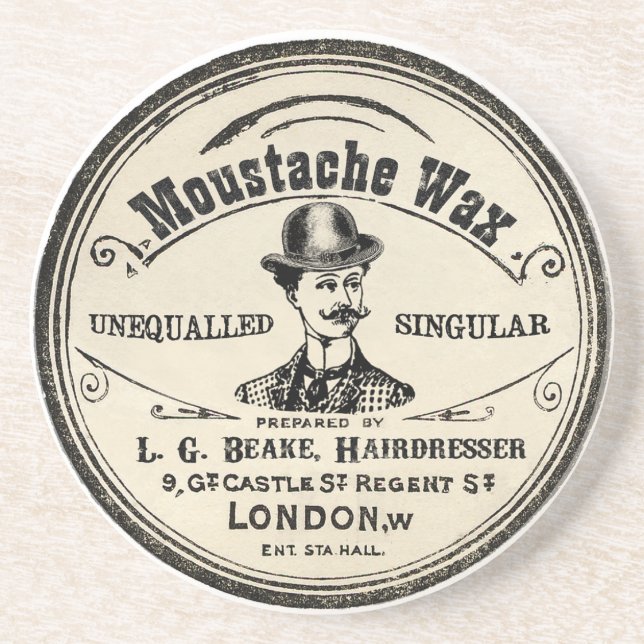 Vintage Moustache Wax Drink Coaster (Front)