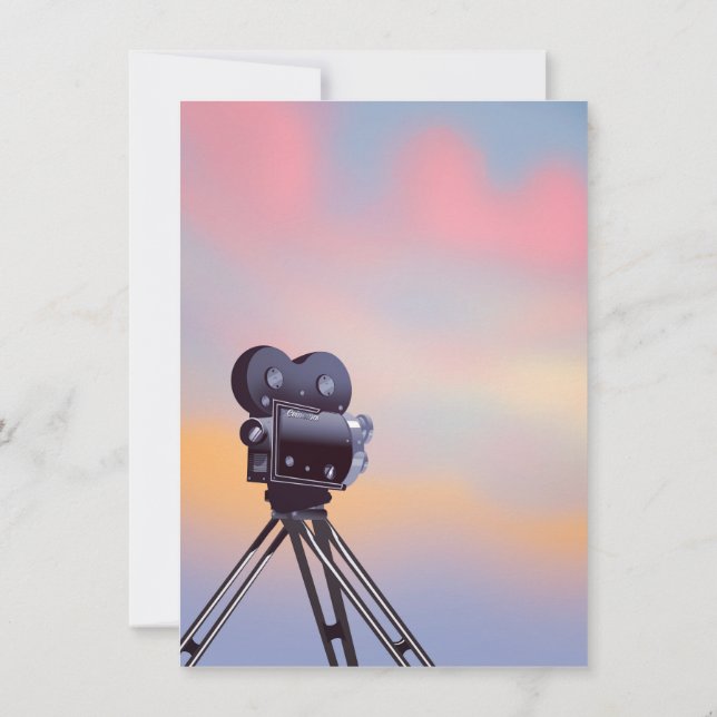 Vintage Movie camera sunset Invitation (Back)