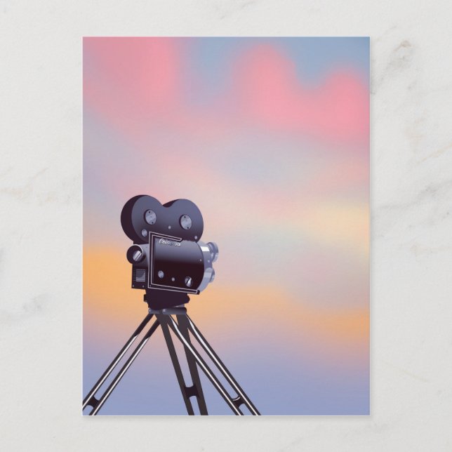 Vintage Movie camera sunset Postcard (Front)