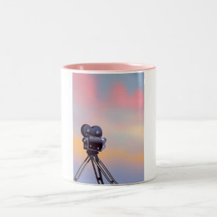 Vintage Movie camera sunset Two-Tone Coffee Mug