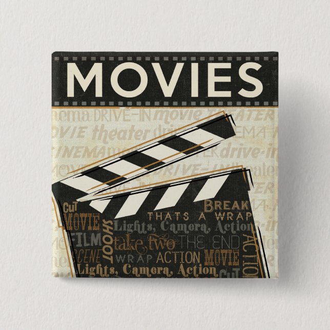 Vintage Movie Clapper 15 Cm Square Badge (Front)