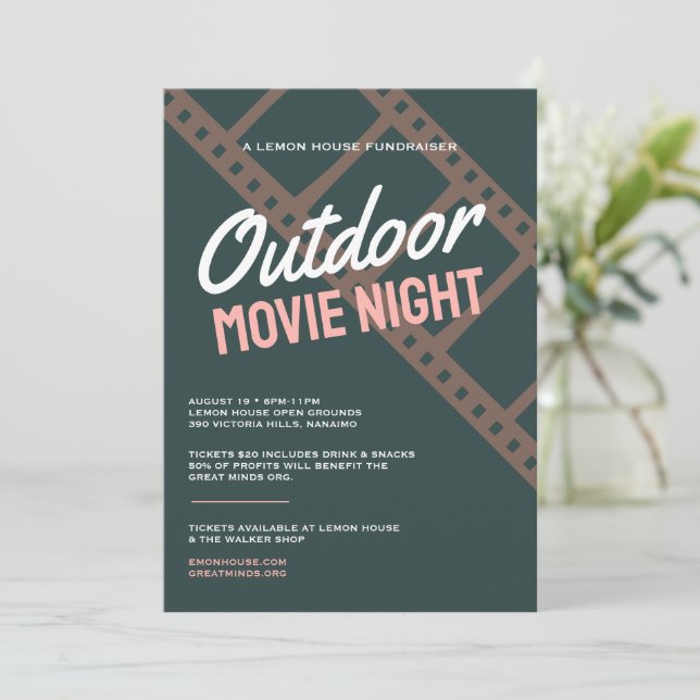 Vintage Movie Night Fundraising invitation (Standing Front)