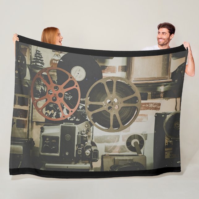 Vintage Movie Reel Projector Fleece Blanket (In Situ)