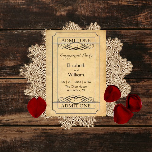 Vintage Movie Ticket Engagement Party Card (Creator Uploaded)
