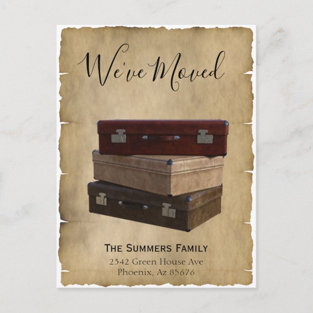 Vintage Moving Announcement We've Moved Suitcases (Front)