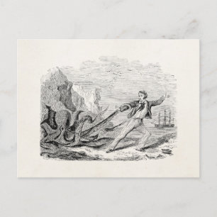 Vintage Mr. Beale Pouple Octopus Template Blank Postcard