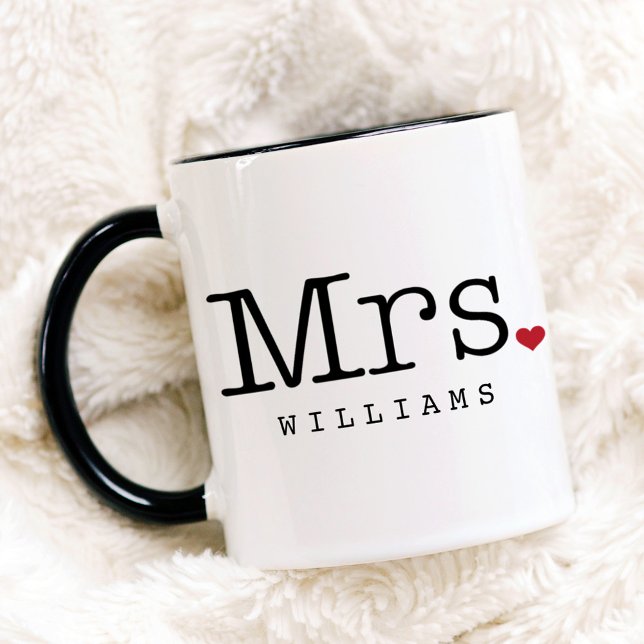 Vintage Mrs Black Heart Wedding Monogram Mug (Creator Uploaded)