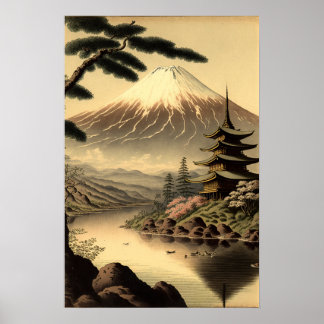 Vintage Mt. Fuji Japanese Art Print Poster