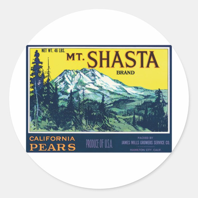 Vintage Mt Shasta California Pears Label (Front)