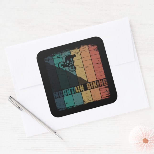 Vintage MTB Downhill Mountain Biking Square Sticker (Envelope)