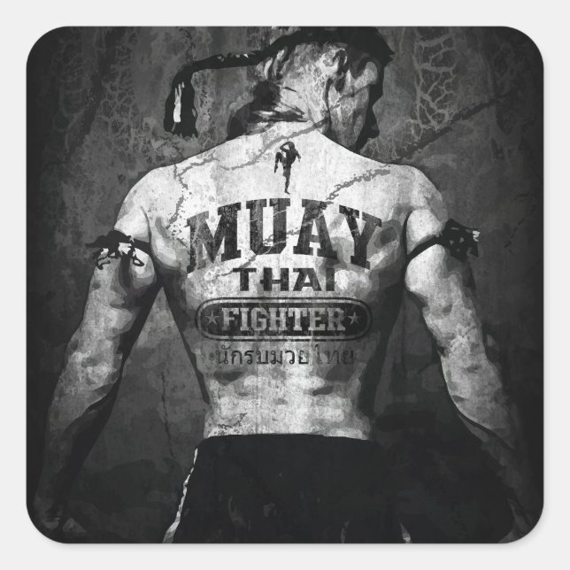 Vintage Muay Thai Fighter Square Sticker (Front)
