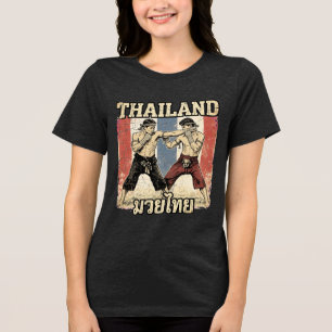 Vintage Muay Thai Fighters with Thailand Flag Back Tri-Blend Shirt