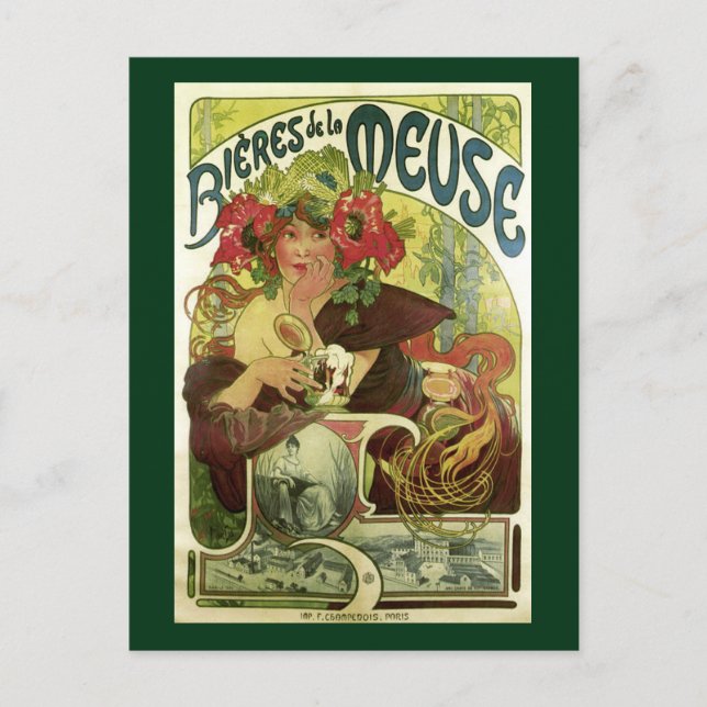 Vintage Mucha Beer Advertisement Postcard (Front)
