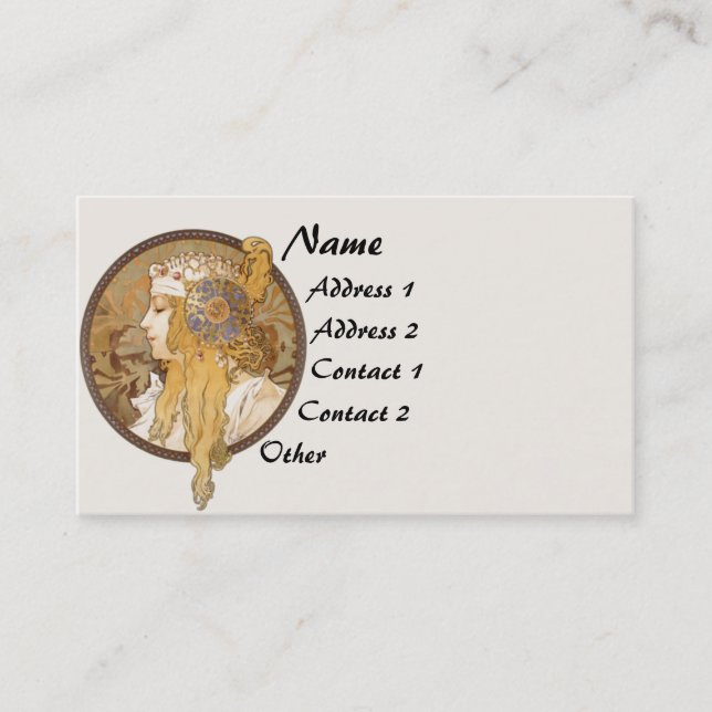 Vintage Mucha Lady Business Card (Front)