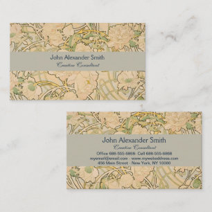 	Vintage Mucha Peony Flower Botanical Garden Art Business Card