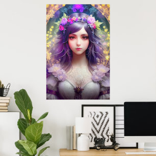 Vintage Mucha Style Beautiful Woman Portrait Poster