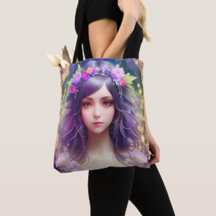 Vintage Mucha Style Beautiful Woman Portrait Tote Bag