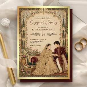 Vintage Mughal Garden Indian Engagement Ceremony Invitation