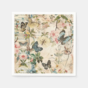 Vintage Multi Butterflies and Flowers Napkin