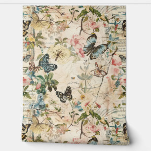Vintage Multi Butterflies and Flowers Wallpaper