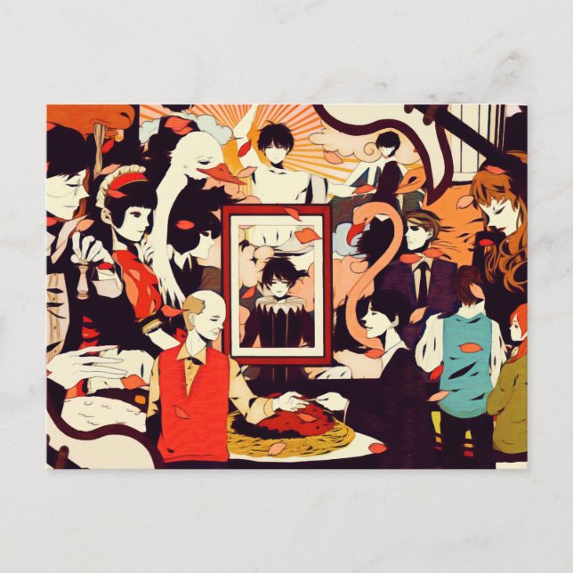 Vintage Multi Human Character Humour Party Holiday Postcard (Front)