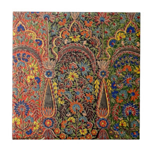 Vintage Multicolored Floral Pattern Ceramic Tile