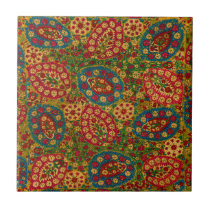 Vintage Multicolored Floral Tapestry Ceramic Tile