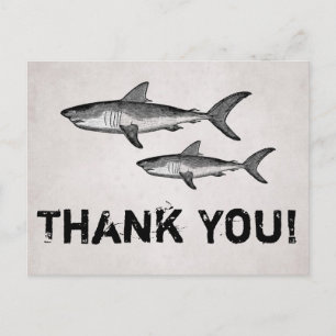Vintage Mum and Baby Sharks Ocean Beach Thank You Postcard