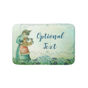 Vintage Mum Cat with Kittens  Bath Mat