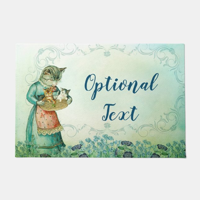 Vintage Mum Cat with Kittens  Doormat (Front)
