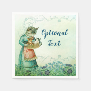 Vintage Mum Cat with Kittens Napkin