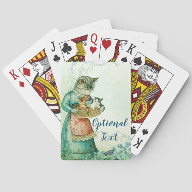 Vintage Mum Cat with Kittens Playing Cards (Back)