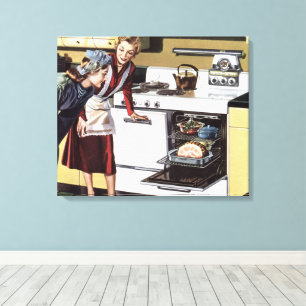 Vintage Mum in the Kitchen Cooking an Easter Ham Canvas Print