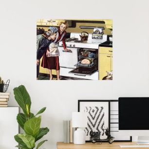 Vintage Mum in the Kitchen Cooking an Easter Ham Poster