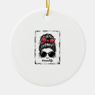 Vintage Mum Life Messy Bun Bandanna Shirt Design_1 Ceramic Ornament
