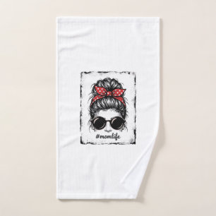Vintage Mum Life Messy Bun Bandanna Shirt Design_1 Hand Towel
