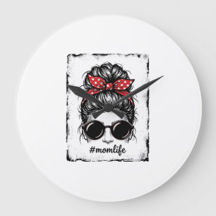 Vintage Mum Life Messy Bun Bandanna Shirt Design_1 Large Clock