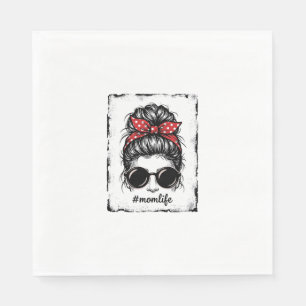 Vintage Mum Life Messy Bun Bandanna Shirt Design_1 Napkin