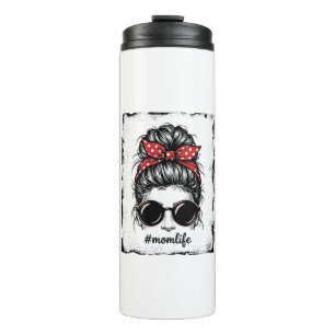 Vintage Mum Life Messy Bun Bandanna Shirt Design_1 Thermal Tumbler