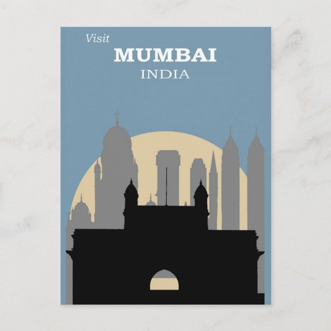 Vintage Mumbai India City Skyline Travel Postcard (Front)
