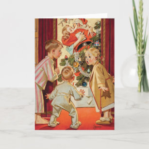 Vintage Mummy Kissing Santa Claus Christmas Holiday Card
