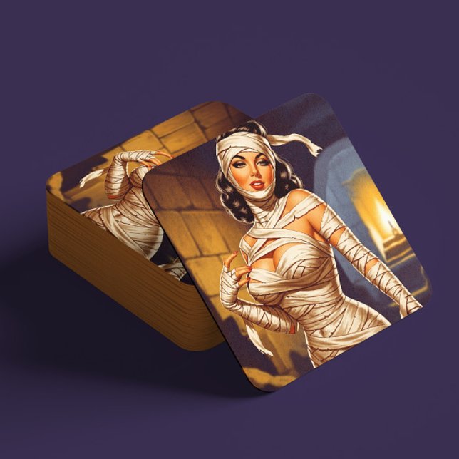 Vintage Mummy Pin-up Square Paper Coaster (Creator Uploaded)