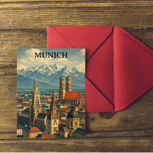Vintage Munich Germany Skyline View Travel Postcard